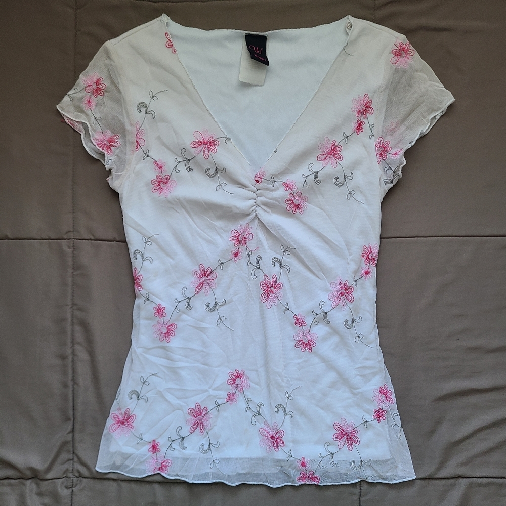 Wrapper Y2K Women's V-Neck Floral Short-Sleeve T-Shirt
